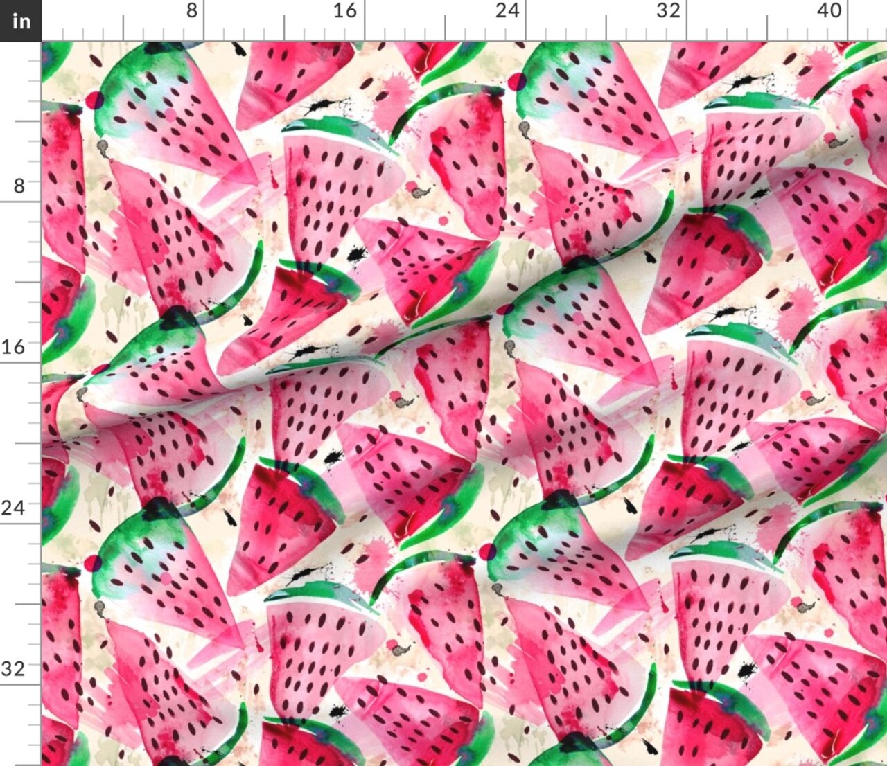 Watermelon Watercolor Fruit Pink Summer Whimsical Custom Printed Fabric by Spoonflower Various Fabrics by the Yard or Fat Quarter